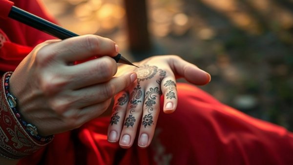 Intricate henna design applied on hand, showcasing mindfulness practice.