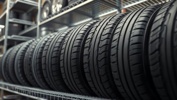 Modern tires showcasing durability on store shelf.