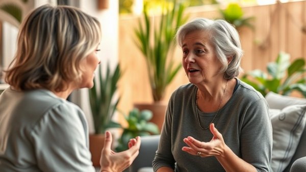 Woman discussing family vacations without in-law spouses, outdoor setting.