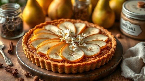 Brown Butter Hazelnut Pear Tart with spices and pears.