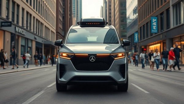 Waymo robotaxi expansion in a busy city street with urban surroundings.