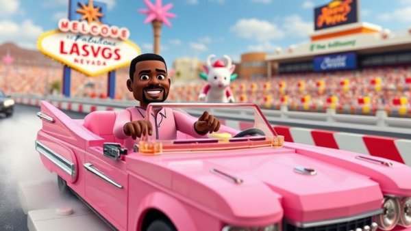 Terry Crews Drives Las Vegas Grand Prix Podium Around the Track in a LEGO Pink Cadillac