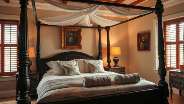 Elegant guest bedroom with inviting ambiance and decorative pillows.