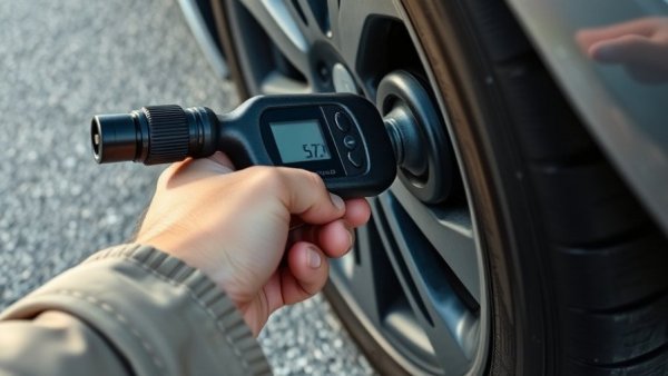 Free tire inflation with digital inflator in use, close-up.