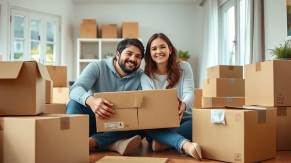 Transforming Family Moving Experience: Happy family with moving boxes.