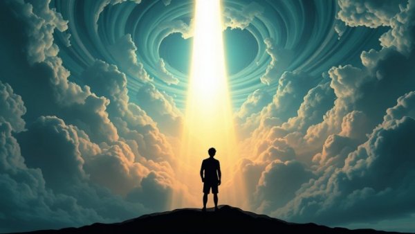 Silhouette under light beam, letting go of societal expectations.