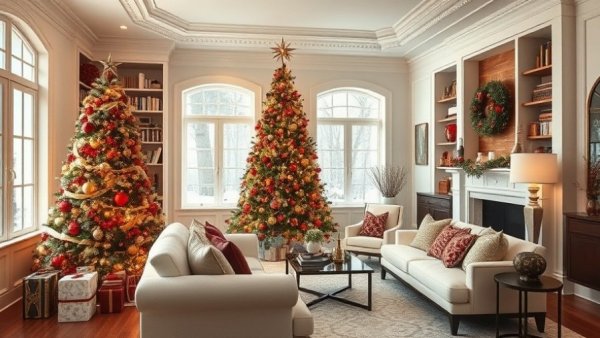 Cozy living room with holiday decorations and last-minute updates for the holidays.