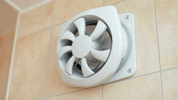 Clean bathroom exhaust fan installed on beige tile wall.