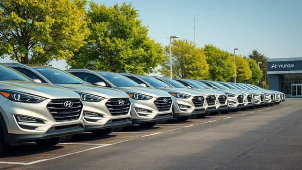 Silver Hyundai vehicles with product recall sign in parking lot.