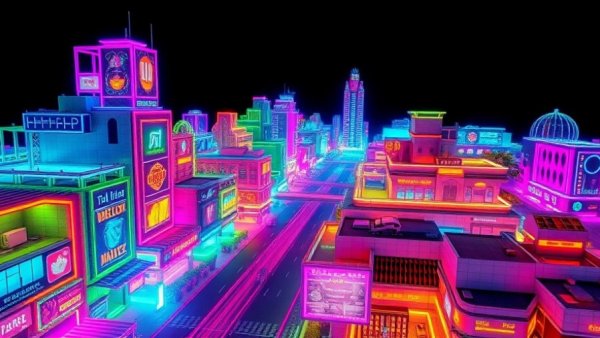 Colorful Lidar street scene visualized in a 3D futuristic style, Luminar tech.