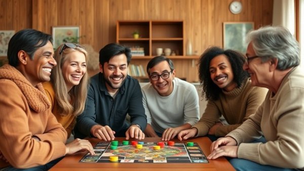 Diverse friends enjoying a board game together for best winter board games for families.