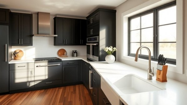 Modern kitchen with farmhouse sink benefits and sleek design.