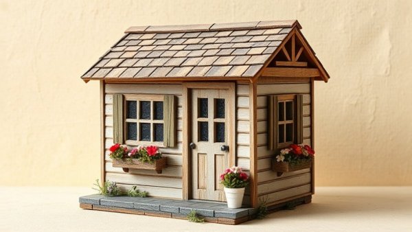 Charming miniature cottage shed with flower boxes
