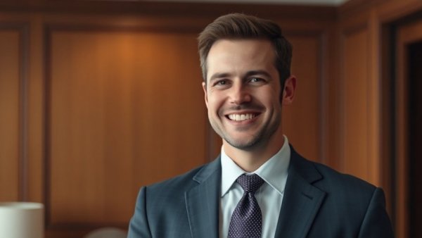Smiling professional man in an office setting, automotive maintenance.