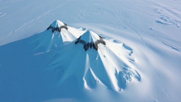 Aerial view of pyramid-like structures in Antarctica, similar to snow-formed pyramids.