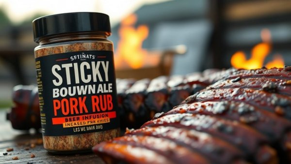 Beer-infused rub next to caramelized BBQ ribs.