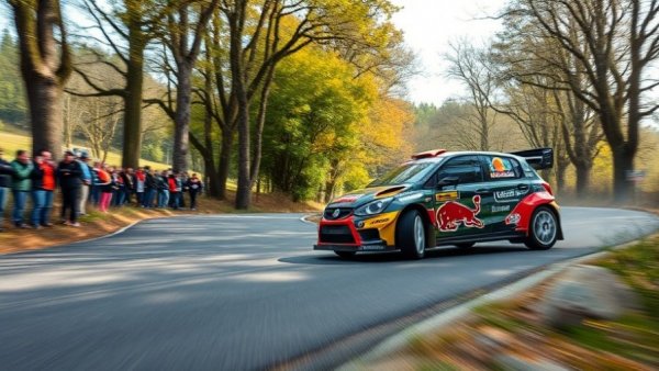 Colorful rally car on sharp corner during WRC co-driver driving debut.