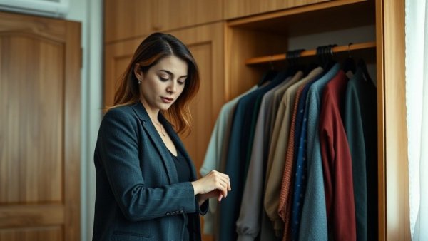Woman using Rule of 3 for cleaning out closet, sorting clothes.
