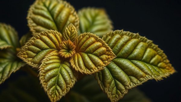 Withered lemon balm leaves close-up, highlighting texture and details.
