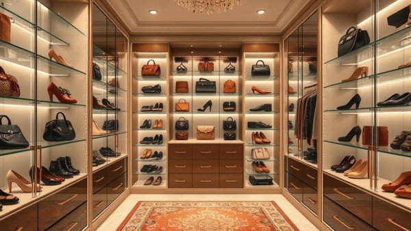 Luxurious custom walk-in closet with elegant organization, showcasing the benefits of a custom design.