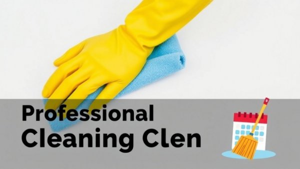 Home cleaning schedule depicted with gloved hand and calendar.