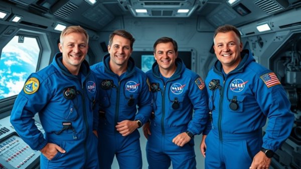 Astronauts of NASA Artemis II Moon Mission inside spacecraft.