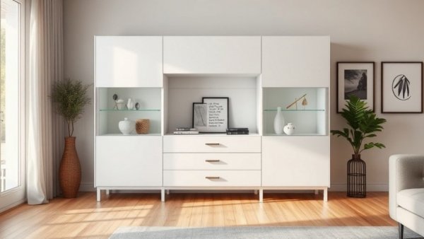 Modern white cabinet with art deco for digitizing old photos.