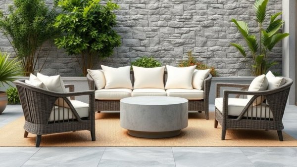 Modern garden sofa setup with chairs and table from top manufacturers.