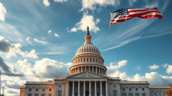 Majestic view of U.S. Capitol building with cloudy sky, symbolizing governance.