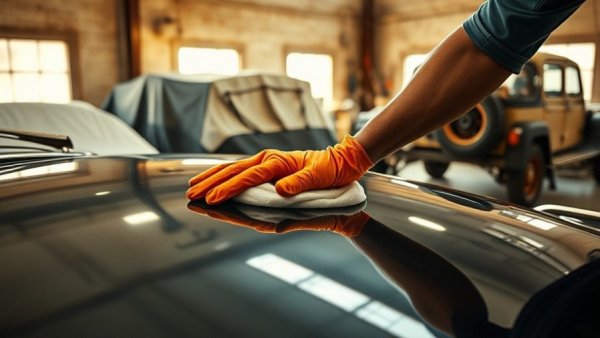 Man polishing car hood in garage with vintage cars, Best Automotive Products 2025