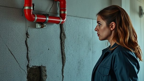 Water damage restoration Portland: woman inspecting wall damage.