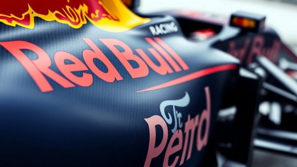 Close-up of F1 car with Red Bull and Ford logos, showcasing F1 power units 2026.