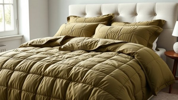 Luxurious green quilt bedding showcasing Pottery Barn open-box deals.