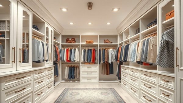 Bright and organized walk-in closet with modern fixtures.