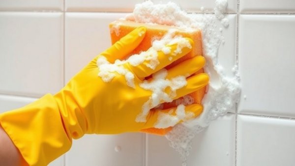 Get bathroom tile sparkling clean with a sponge and gloves, no harsh scrubbing.