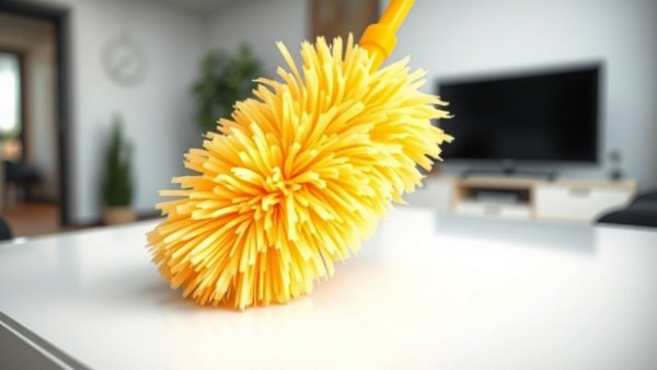 Close-up of dusting a surface with a duster, how often to dust your home.