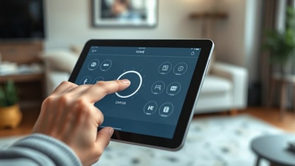 Person using a tablet for smart home controls, focus on privacy risks.