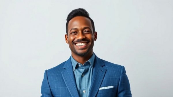 Cheerful man in checkered suit, photorealistic portrait