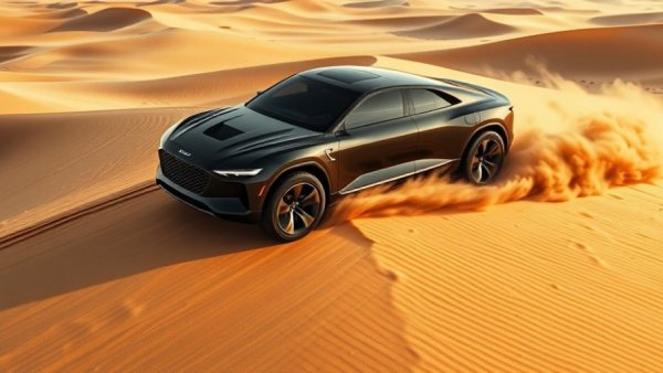 Genesis X Skorpio Concept navigating sand dunes in a desert landscape.