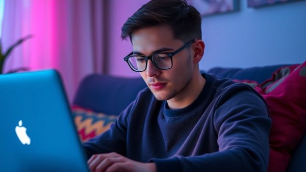 Young man experiencing emotional disconnection from AI while on laptop.