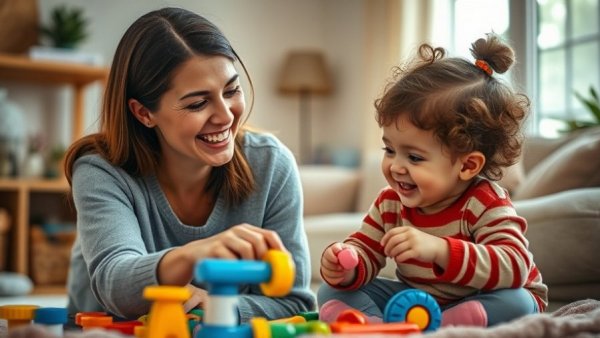 Mother and child engaging in play with toys, close-up.