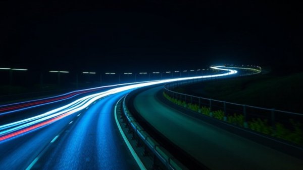 Long exposure of light trails on a highway at night.