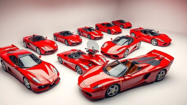 Iconic and historically significant Ferrari collection with red sports and race cars in a studio setting.