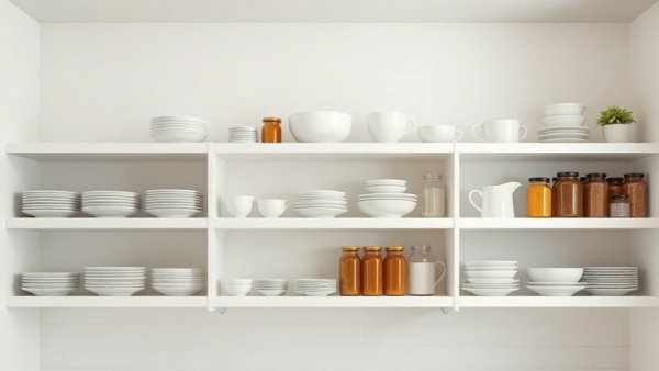 Organized shelves in a kitchen with neatly arranged items, showcasing mistakes organized people never make.