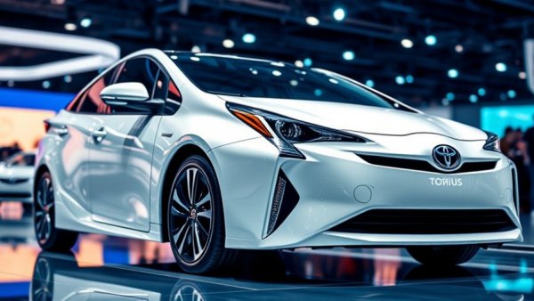 Toyota Prius displayed at car show amid recall news.