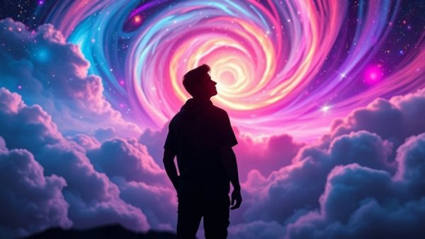 Colorful depiction of trusting the universe vs trusting yourself, cosmic scene.