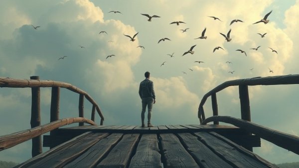 Contemplative figure on a bridge under vast sky, capturing the essence of coping when life doesn’t go to plan.