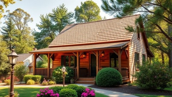 Charming cottage with best roof shingle color and lush garden.