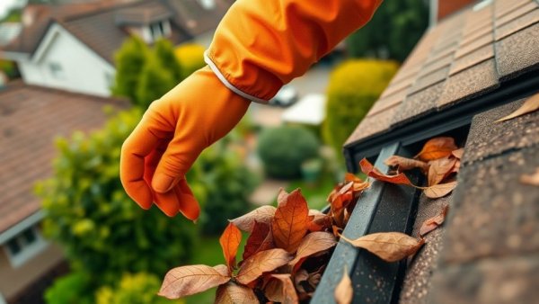 Gutter Maintenance Tips - hand cleaning leaves from gutter.