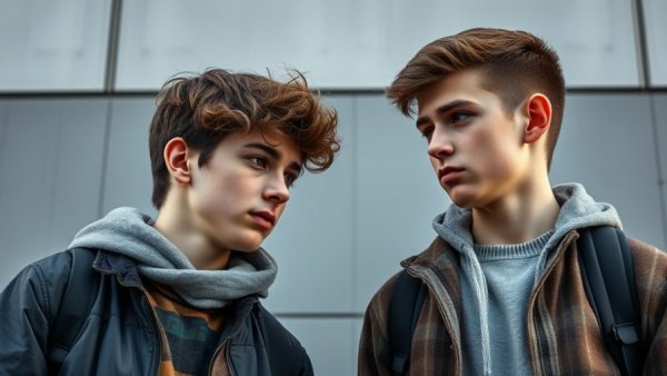 Teen boys discussing emotional topics, highlighting risks of unresolved childhood trauma in teenagers.
